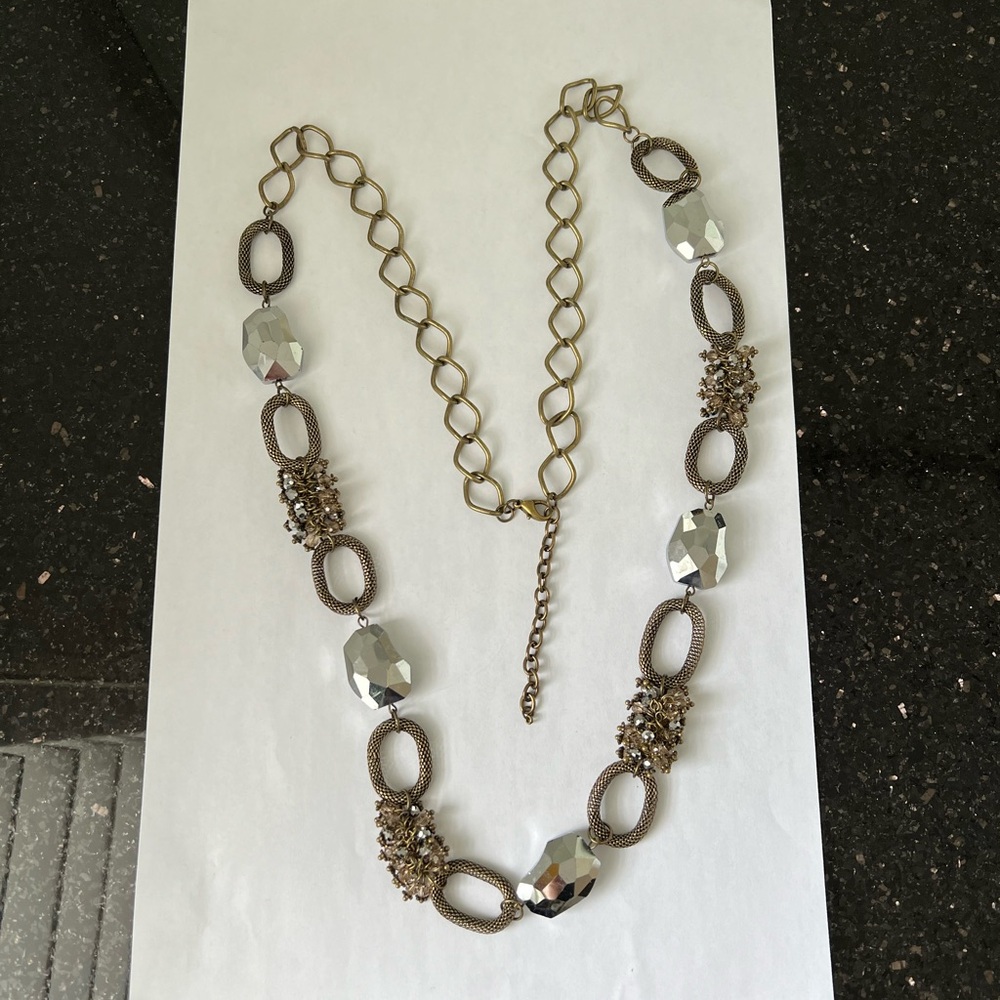 Unique silver stone and bead cluster necklace